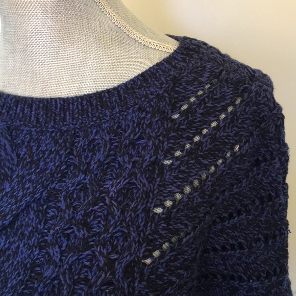 Express Blue & Black Open Weave Cable Knit Hi-lo Hem Pullover Sweater, sz Medium - Picture 3 of 13